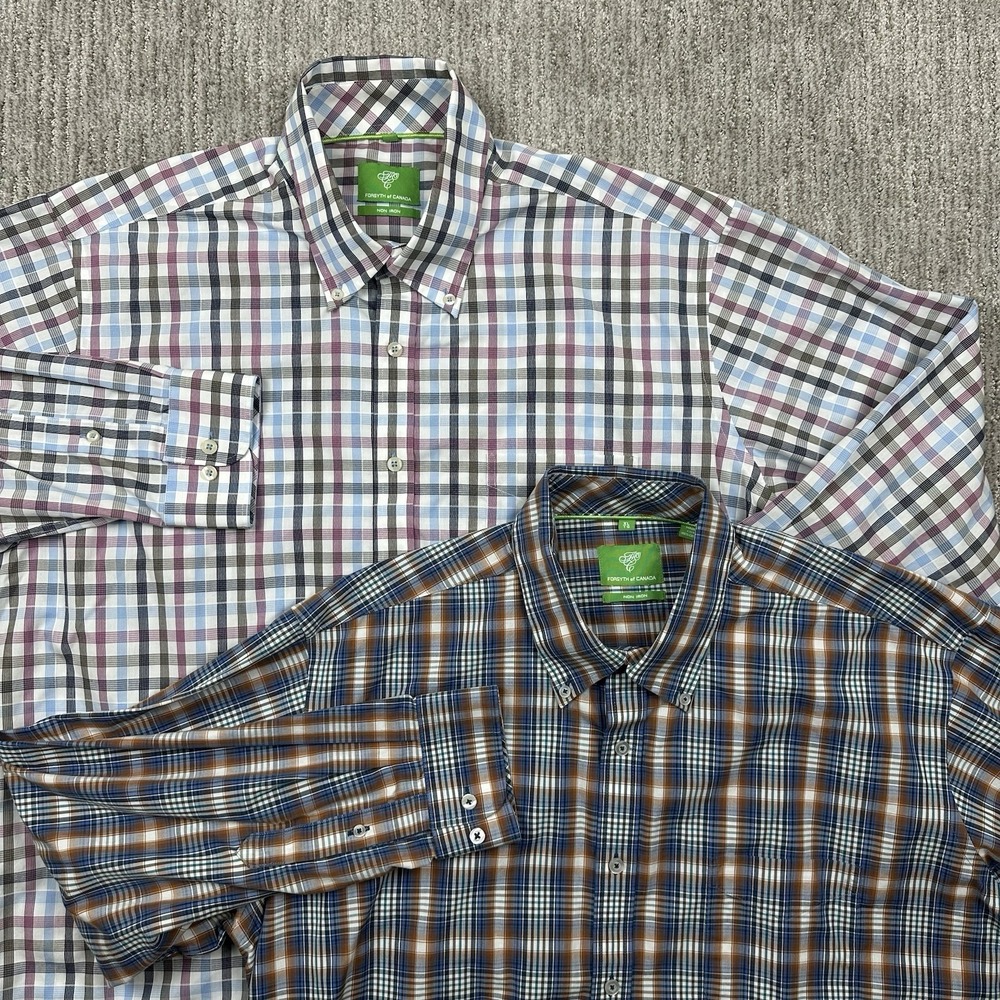 Lot of 2 Forsyth of Canada Mens XL Long Sleeve Plaid Non‎ Iron Cotton Shirts